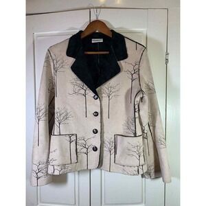 Robert Kitchen‎ Suede Jacket Women's Small Canada Coat Faux Fur Cream Trees